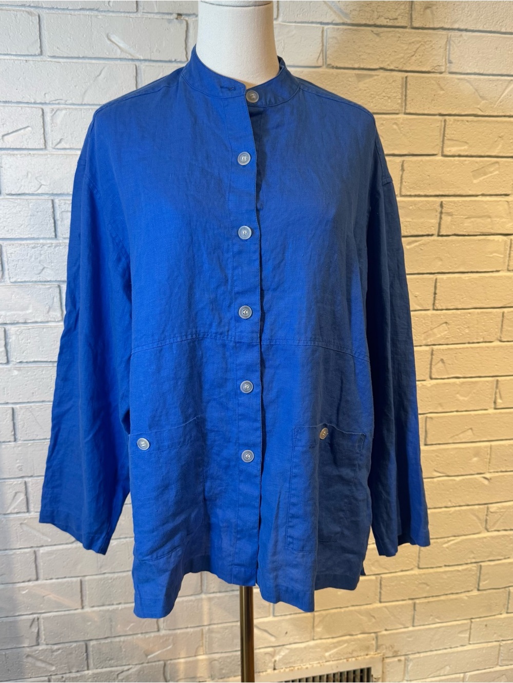 G W Design Studio 100% Linen Buttondown Mandarin Collar Shirt Shacket Womens L
